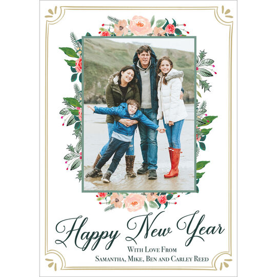 Winter Floral Frame New Year Photo Cards